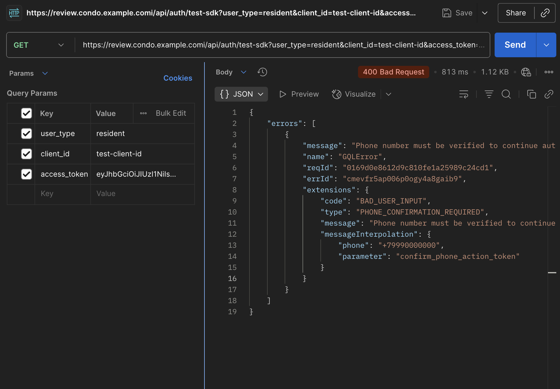 Example of an error response