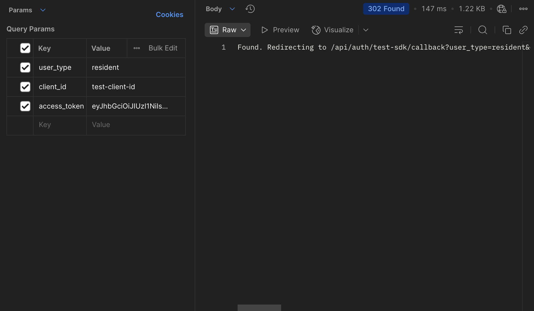 Example of a redirect response